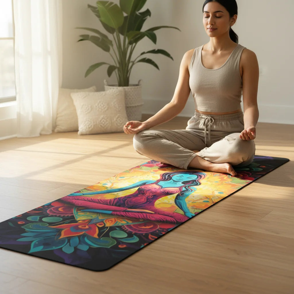 Cute Yoga Mat With Psychedelic Queen Design - 24x68