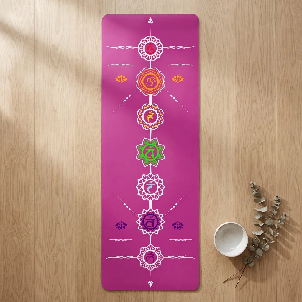 Cute Yoga Mats With Vibrant Chakra Symbol Design - 24x68