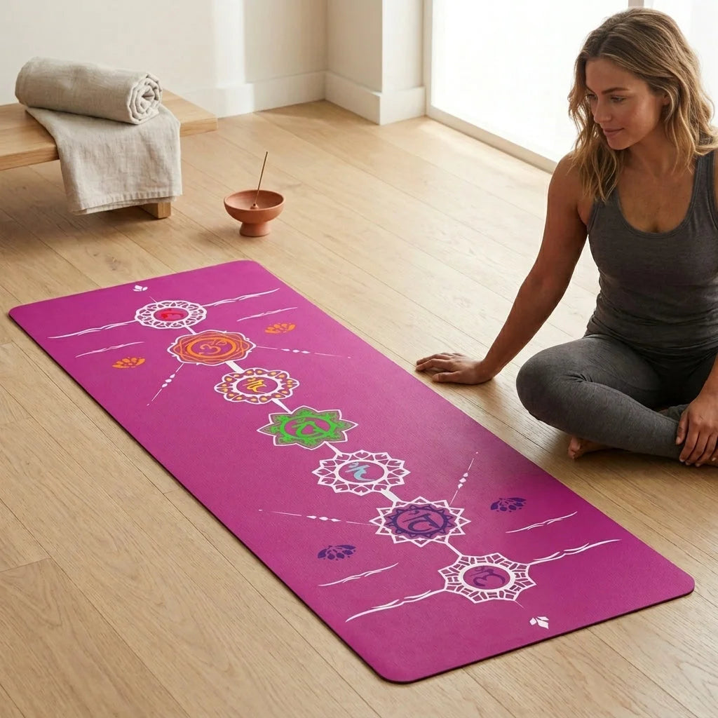 Cute Yoga Mats With Vibrant Chakra Symbol Design - 24x68