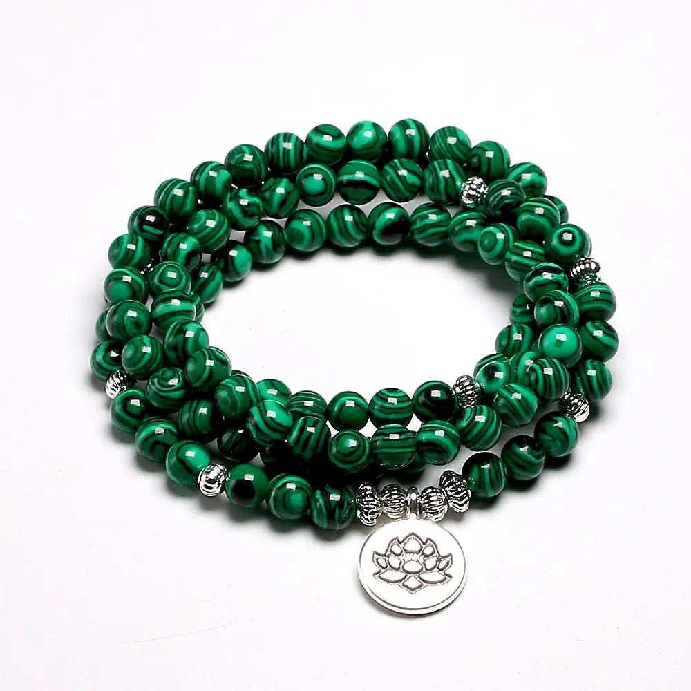 LOTUS MALACHITE BEAD WRAP BRACELET FOR SPIRITUAL HARMONY
