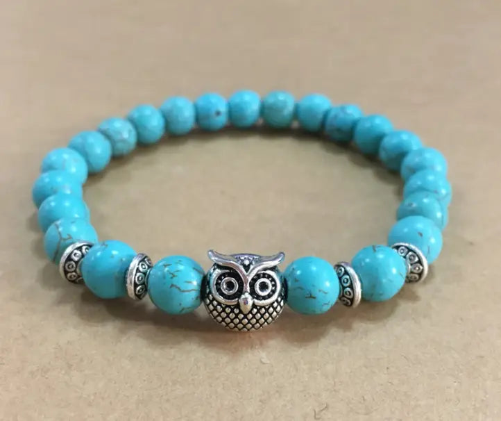 NATURAL STONE OWL BEAD BRACELET FOR SPIRITUAL ENERGY