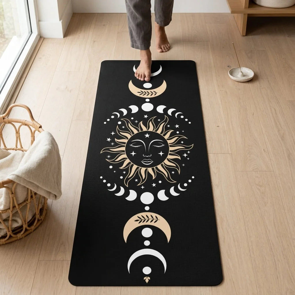 Designed Yoga Mats With Celestial Sun Moon Print - 24x68