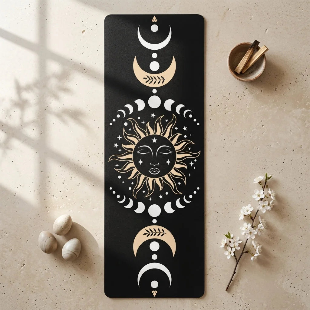 Designed Yoga Mats With Celestial Sun Moon Print - 24x68