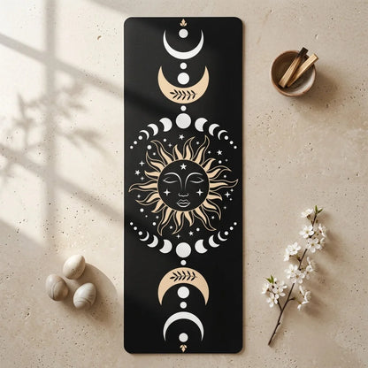 Designed Yoga Mats With Celestial Sun Moon Print - 24x68