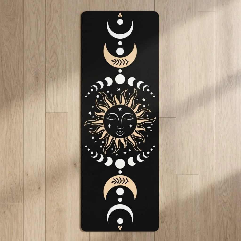 Designed Yoga Mats With Celestial Sun Moon Print - 24x68