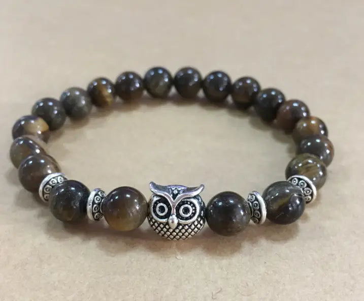 NATURAL STONE OWL BEAD BRACELET FOR SPIRITUAL ENERGY