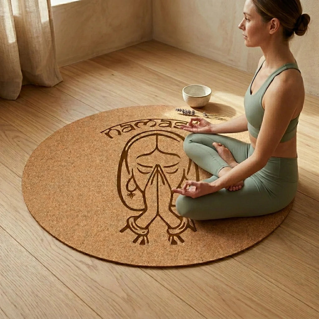 Eco-Friendly Round Exercise Mat With Cork Surface - Pay tribute / 68×68 cm