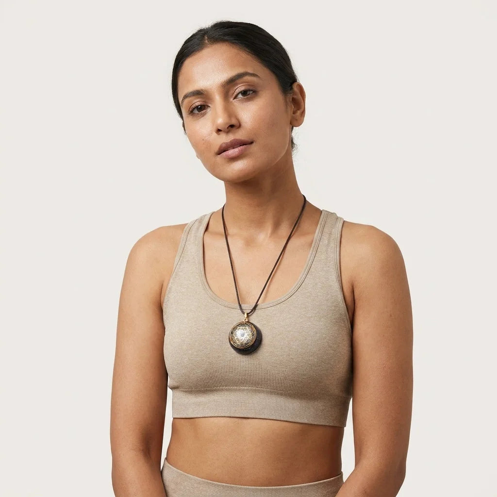 Energy Flow Geometric Necklace With Crystal Inlay