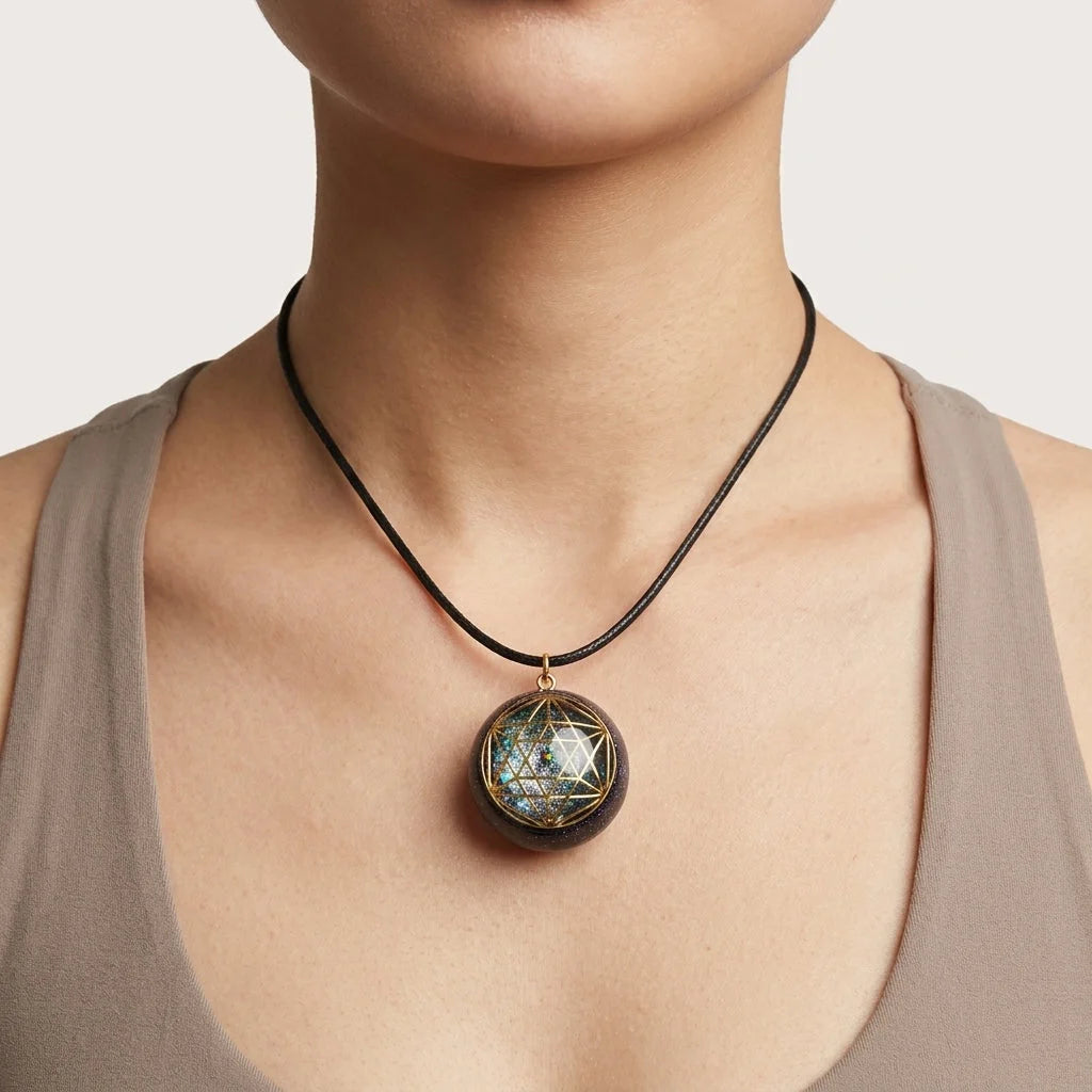 Energy Flow Geometric Necklace With Crystal Inlay