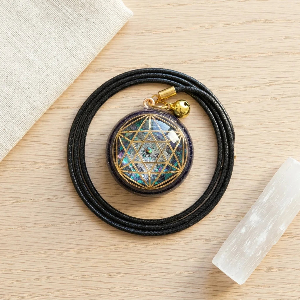 Energy Flow Geometric Necklace With Crystal Inlay