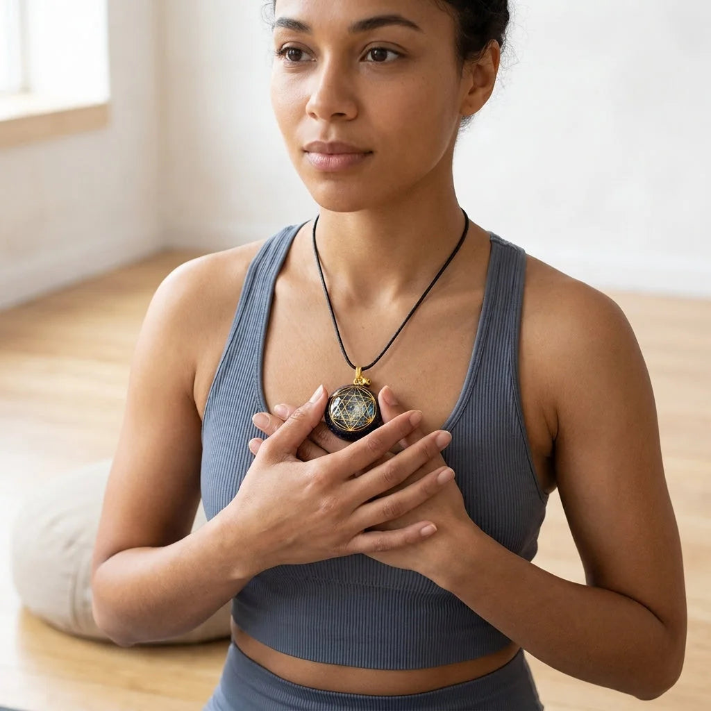 Energy Flow Geometric Necklace With Crystal Inlay