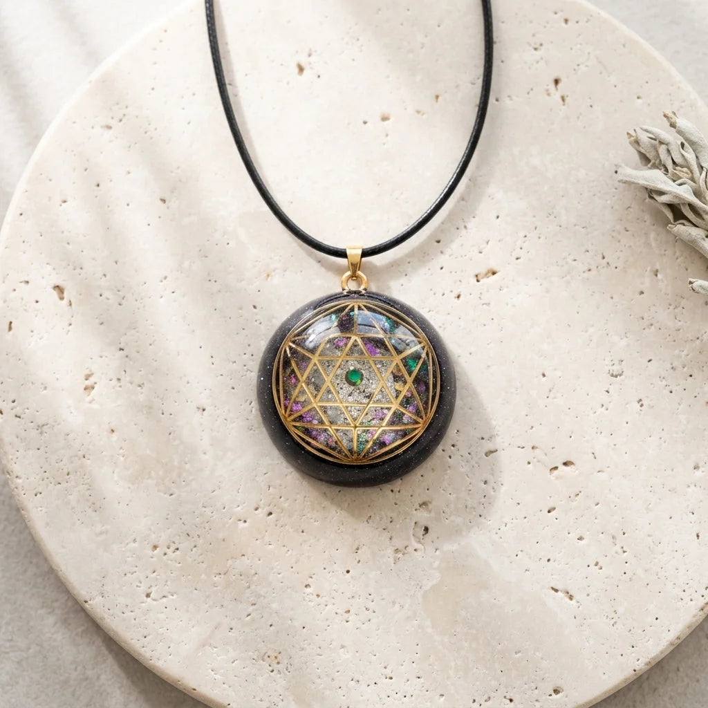 Energy Flow Geometric Necklace With Crystal Inlay