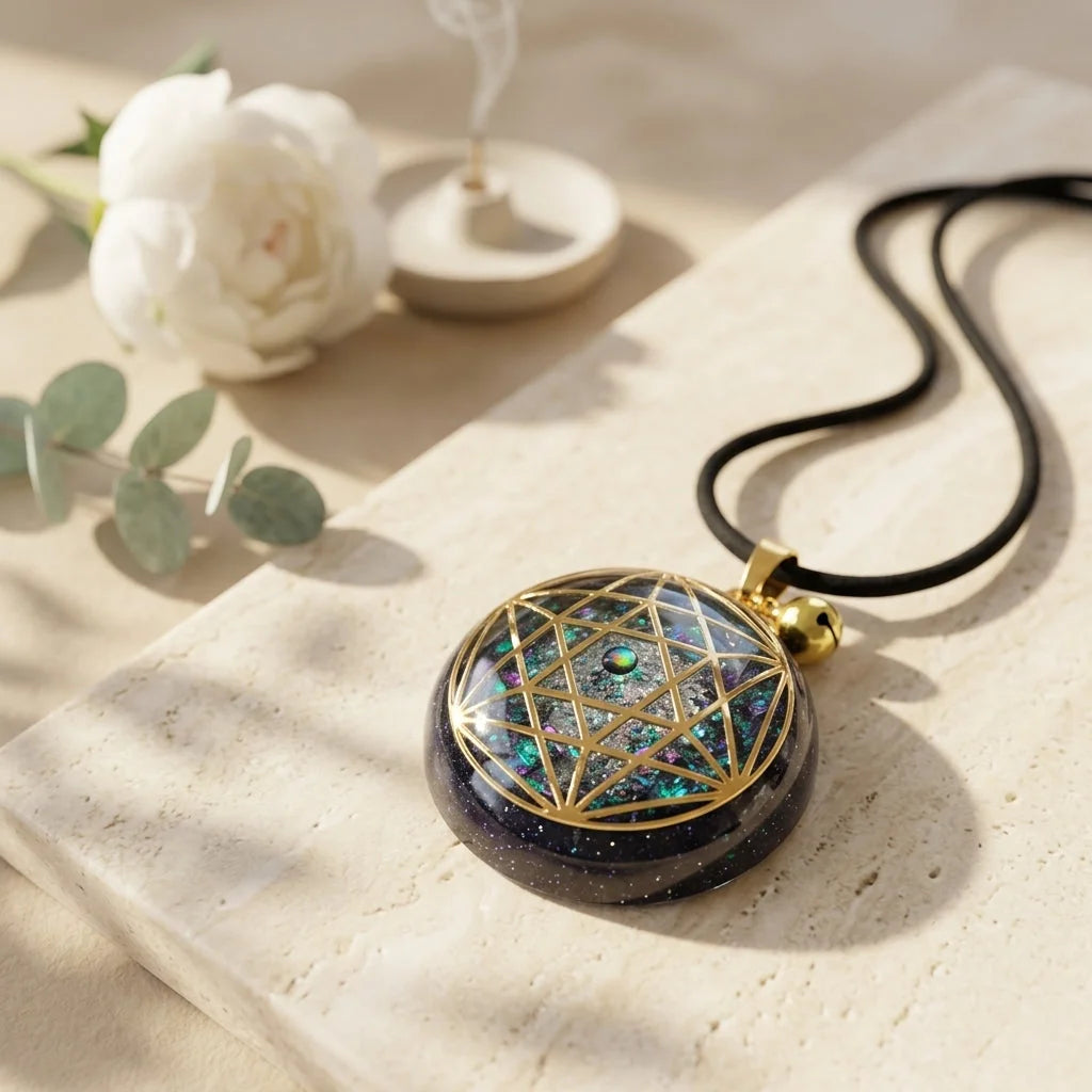 Energy Flow Geometric Necklace With Crystal Inlay