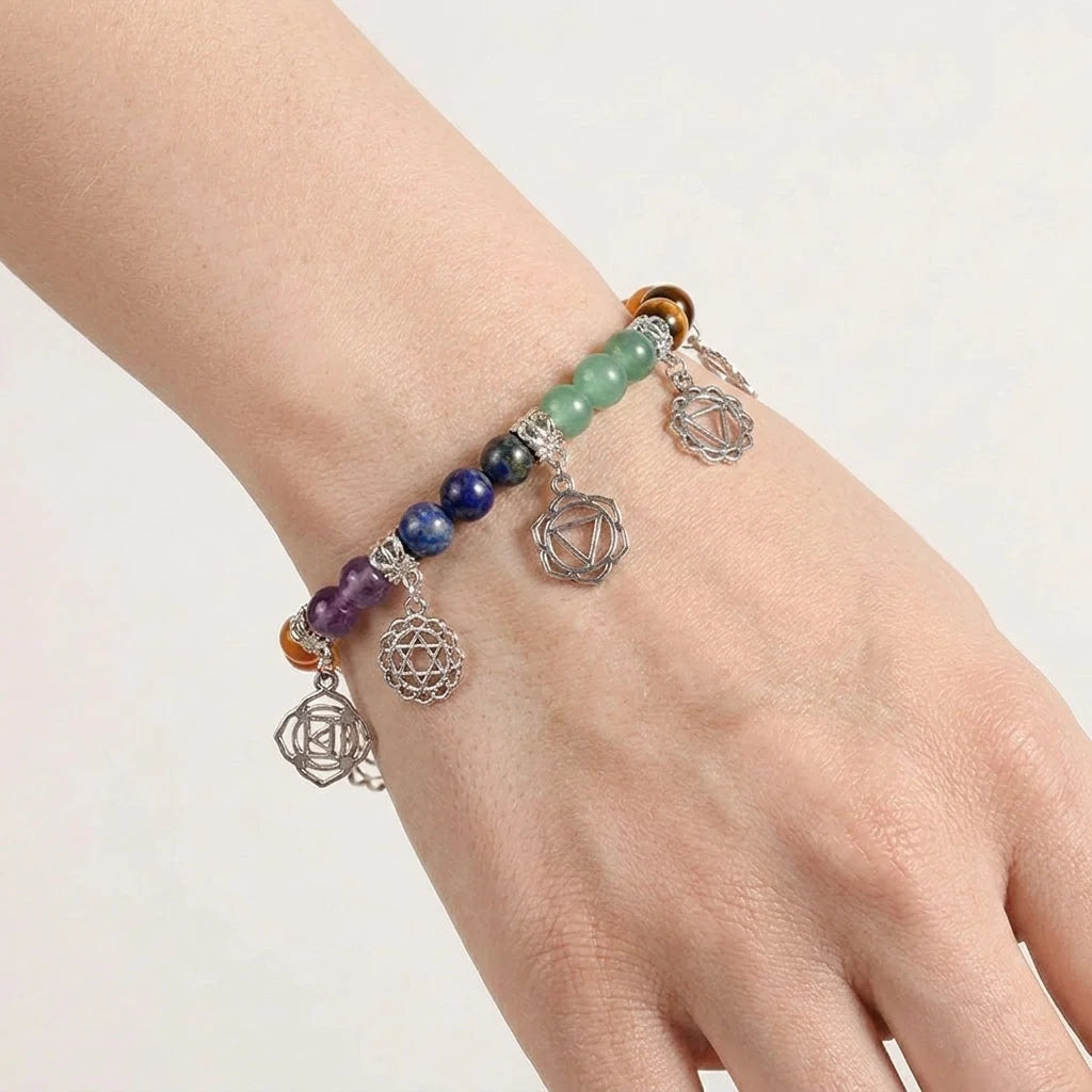 Ethnic Style Chakra Gem Bracelet For Mindful Energy - Silver