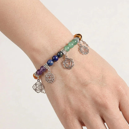 Ethnic Style Chakra Gem Bracelet For Mindful Energy - Silver