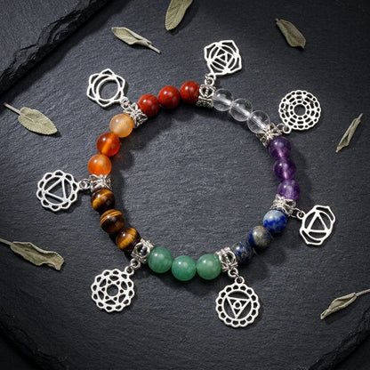 Ethnic Style Chakra Gem Bracelet For Mindful Energy - Silver