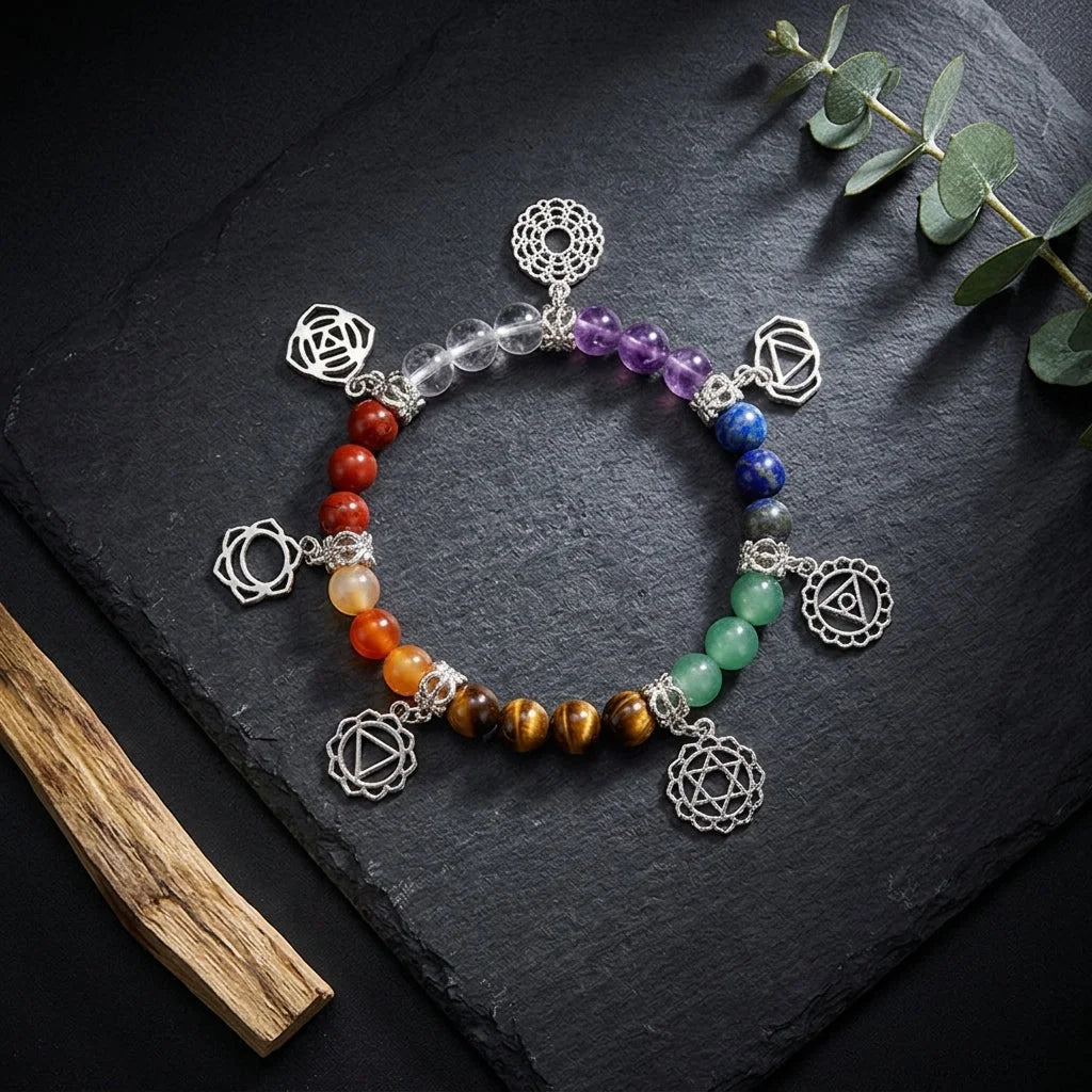 Ethnic Style Chakra Gem Bracelet For Mindful Energy - Silver