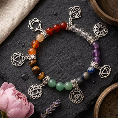 Ethnic Style Chakra Gem Bracelet For Mindful Energy - Silver