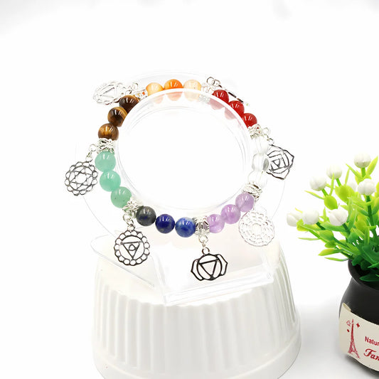 Ethnic Style Chakra Gem Bracelet For Mindful Energy - Silver