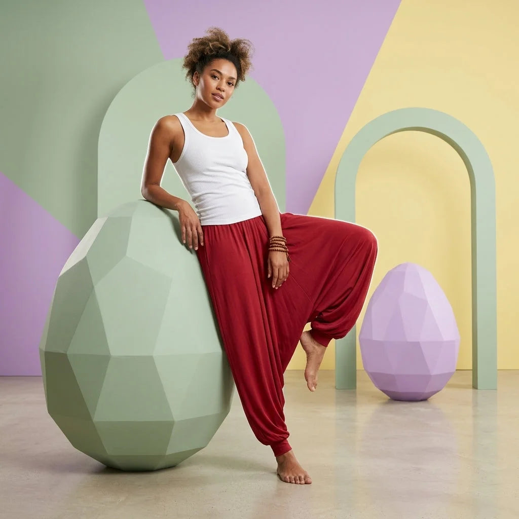 Ethnic Style Dropped Crotch Pants With Boho Flow