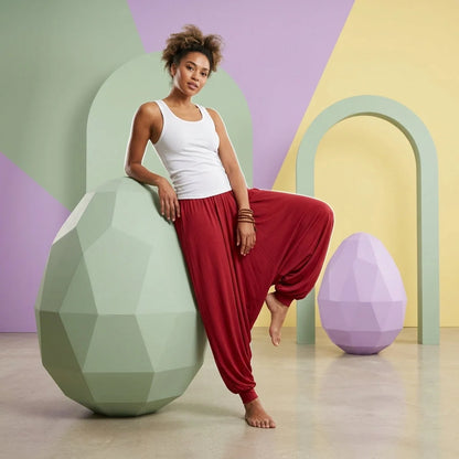 Ethnic Style Dropped Crotch Pants With Boho Flow