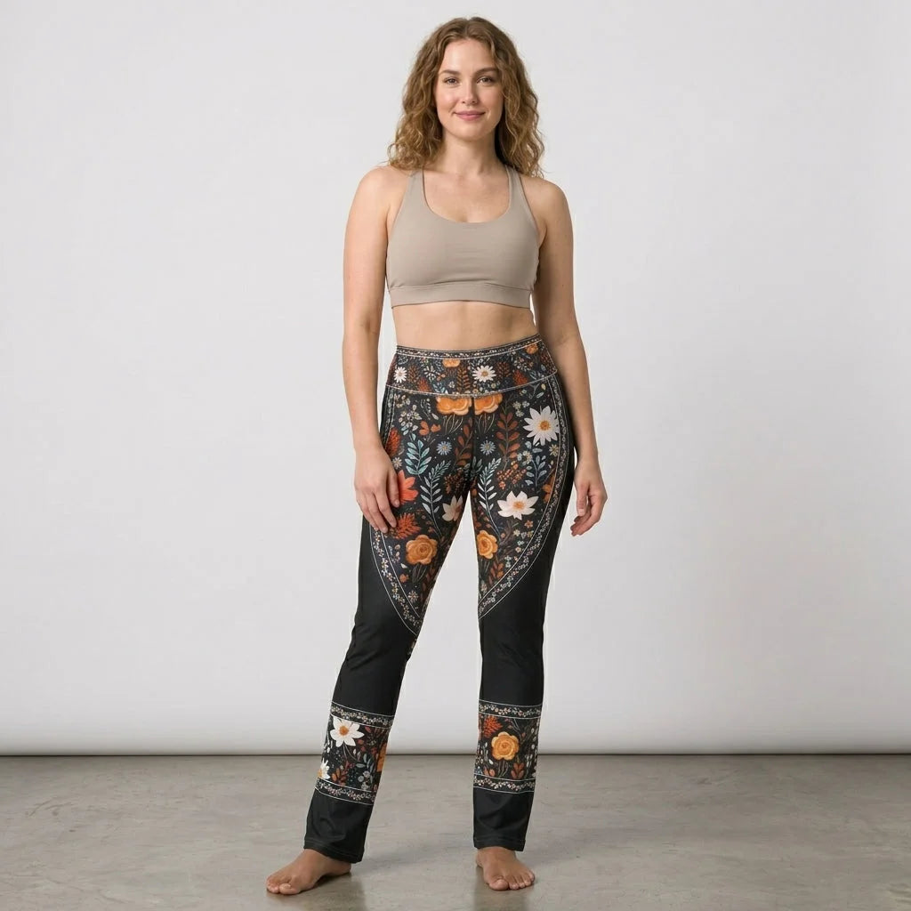 Falre Leggings With Autumn Floral Boho Print