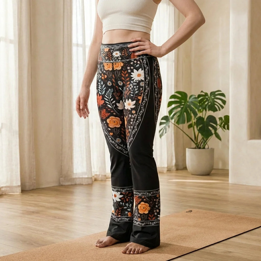 Falre Leggings With Autumn Floral Boho Print