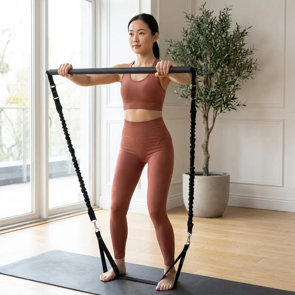 Fitness Equipment Elastic Bands With Pilates Bar Set