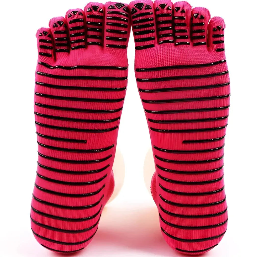 Five Toe Grip Yoga Socks For Women - Rose Red / one size