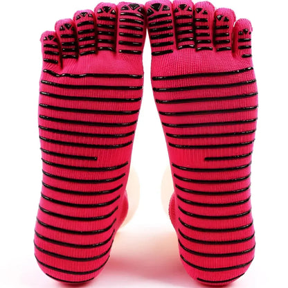 Five Toe Grip Yoga Socks For Women - Rose Red / one size