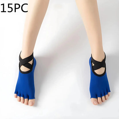 Five Toe Socks For Yoga And Pilates Control - Blue 15PC / one size