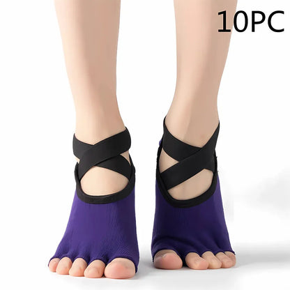 Five Toe Socks For Yoga And Pilates Control - Purple 10PC / one size
