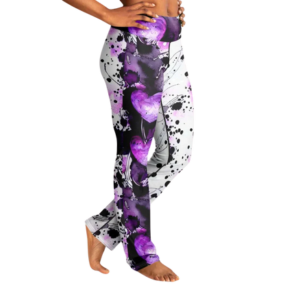 Flare Leggings For Women With Purple Heart Print