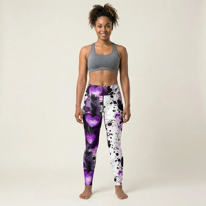 Flare Leggings For Women With Purple Heart Print