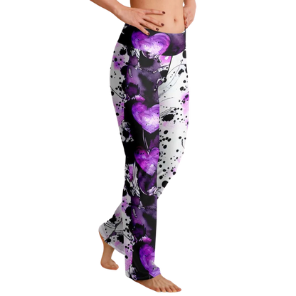 Flare Leggings For Women With Purple Heart Print