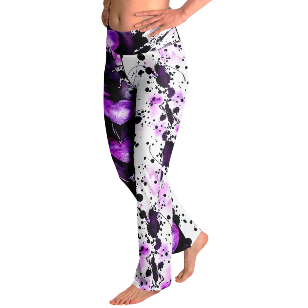 Flare Leggings For Women With Purple Heart Print