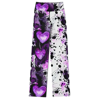 Flare Leggings For Women With Purple Heart Print