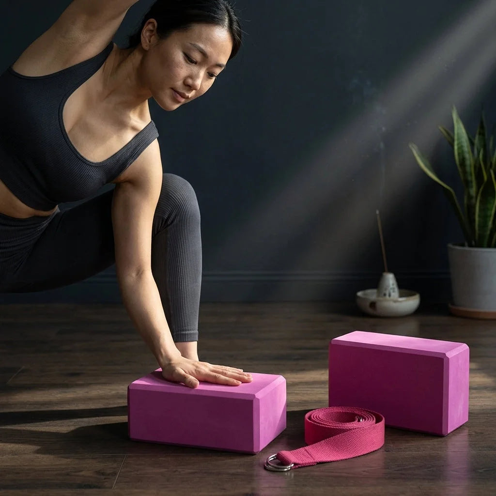 Foam Yoga Block Set With Strap For Stretch And Support