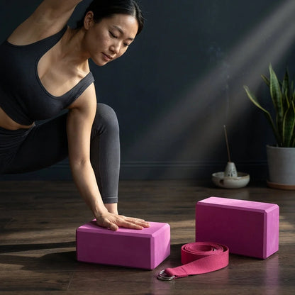Foam Yoga Block Set With Strap For Stretch And Support