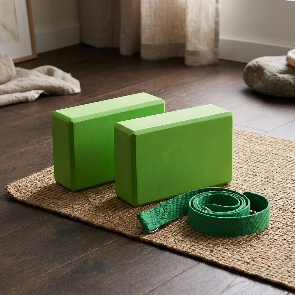 Foam Yoga Block Set With Strap For Stretch And Support