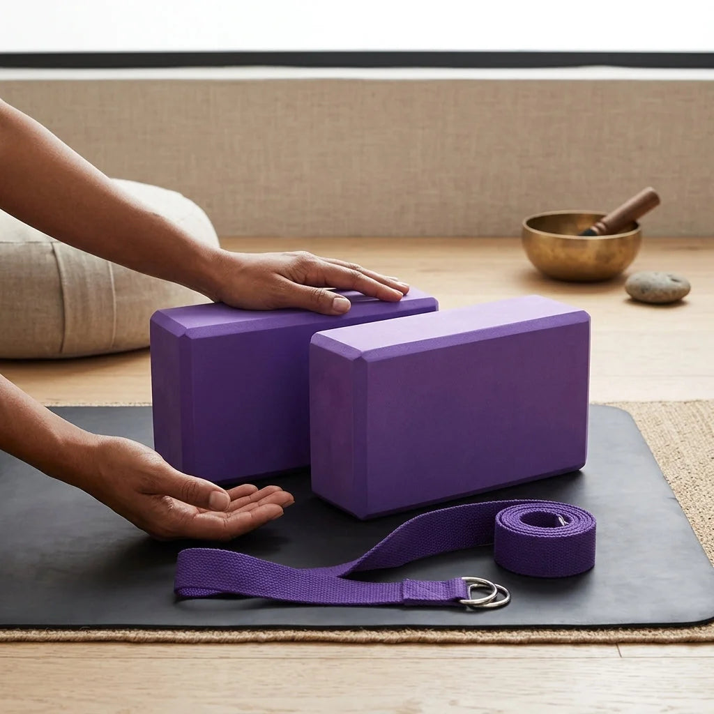 Foam Yoga Block Set With Strap For Stretch And Support