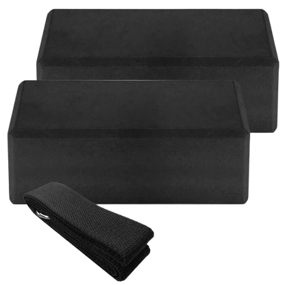 Foam Yoga Block Set With Strap For Stretch And Support - Black