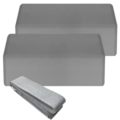 Foam Yoga Block Set With Strap For Stretch And Support - Grey