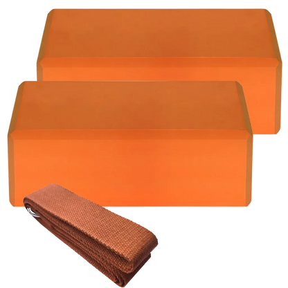 Foam Yoga Block Set With Strap For Stretch And Support - Orange