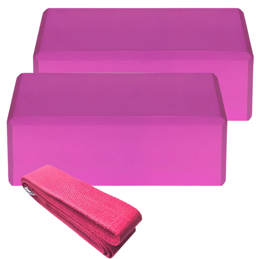 Foam Yoga Block Set With Strap For Stretch And Support - Pink