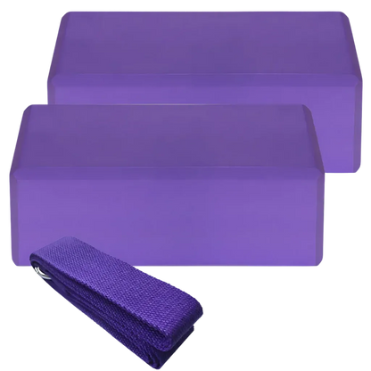 Foam Yoga Block Set With Strap For Stretch And Support - Purple