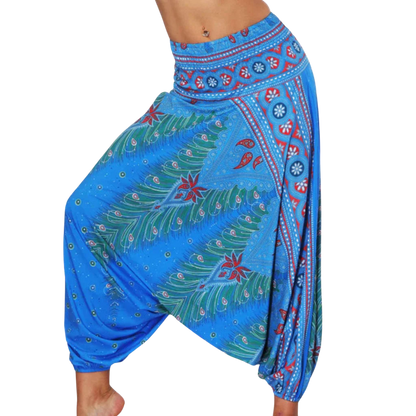 Free Flow Drop Crotch Pants Women Yoga Wear - Blue Wide Leg / one size