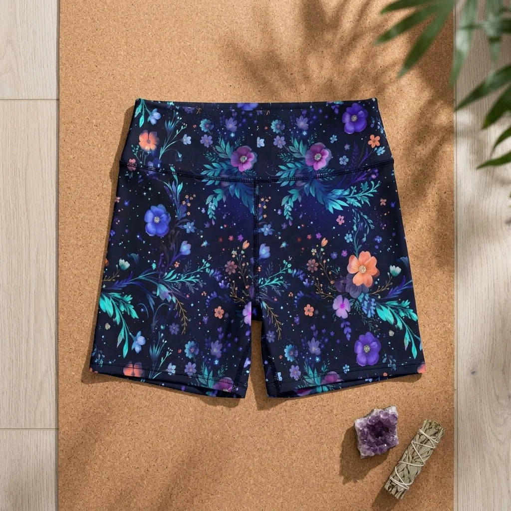 Galactic Bloom Yoga Short Shorts With Celestial Fit