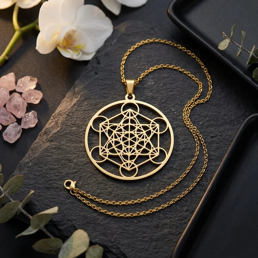 Geometric Pendant Necklace With Celestial Charm