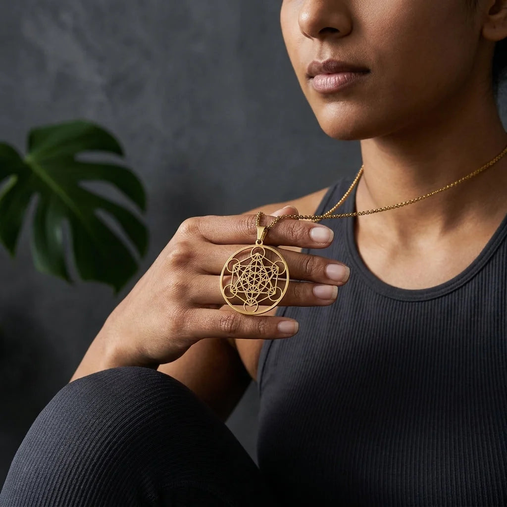 Geometric Pendant Necklace With Celestial Charm